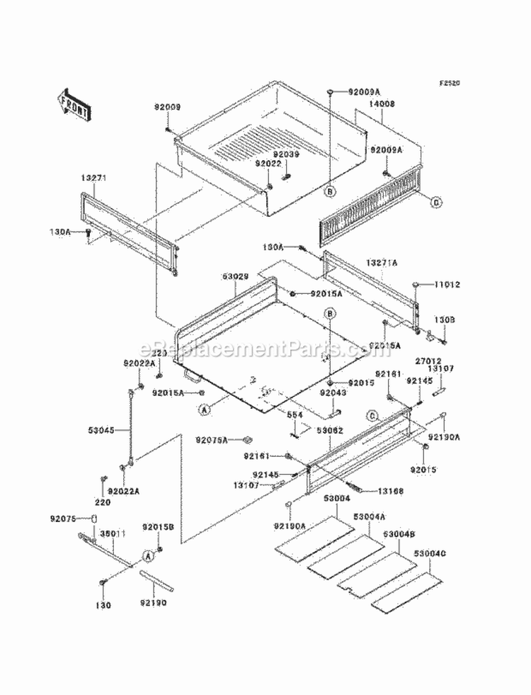 Carriers Diagram and Parts List for KAF620-H1  Kawasaki 