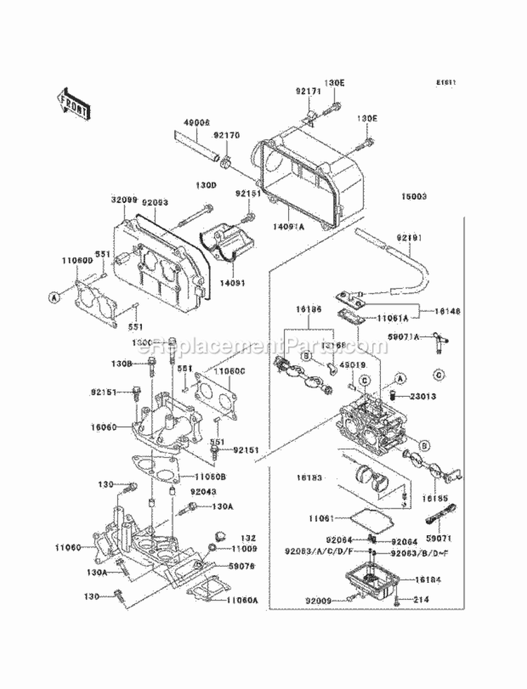 Carburetor Diagram and Parts List for KAF620-H3  Kawasaki 