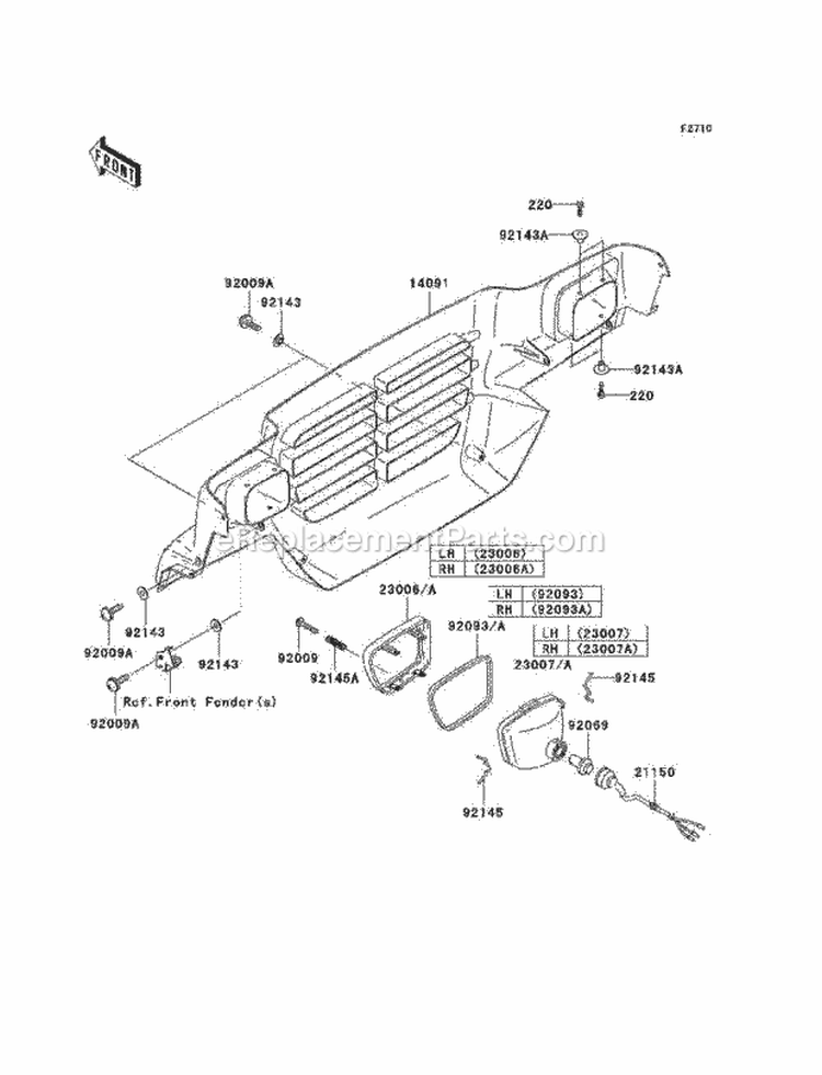 Headlights Diagram and Parts List for KAF620-H3  Kawasaki 