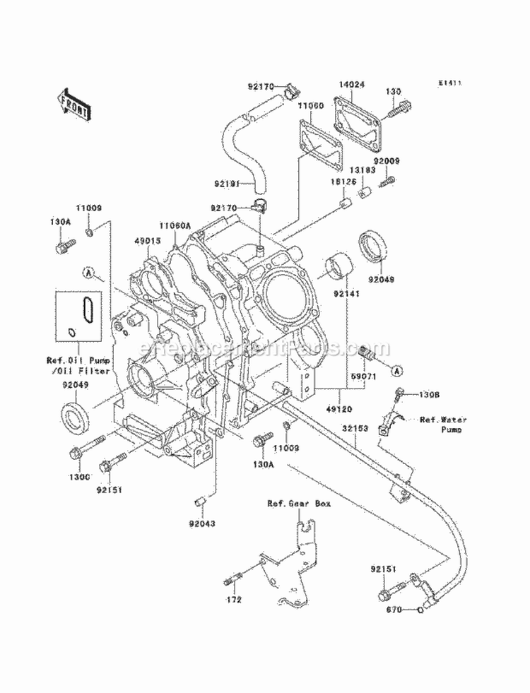 Crankcase Diagram and Parts List for KAF620-H3  Kawasaki 