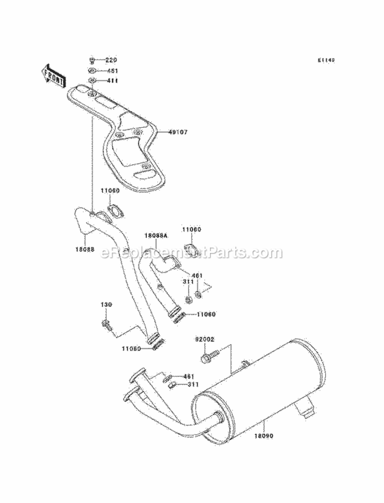 Mufflers Diagram and Parts List for KAF620-H3  Kawasaki 