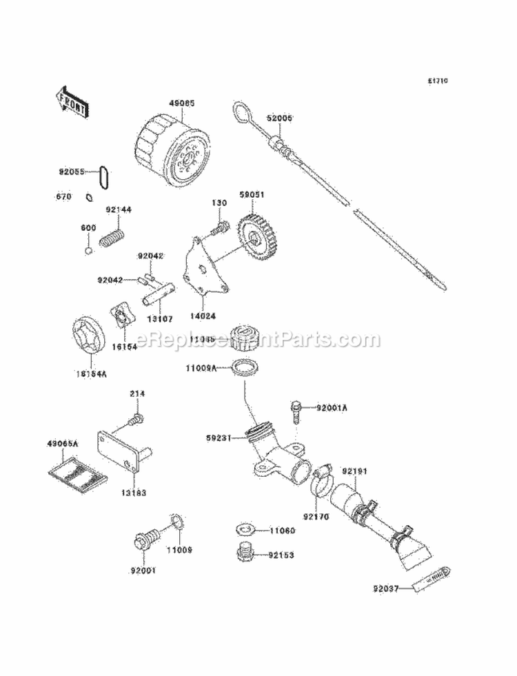 Oil Pump/Oil Filter Diagram and Parts List for KAF620-E4  Kawasaki 