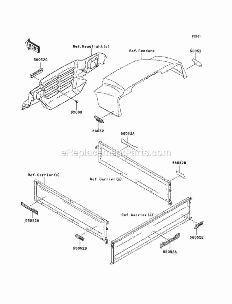 Decals Diagram and Parts List for KAF620-H3  Kawasaki 