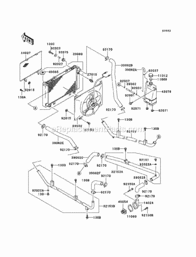 Radiator Diagram and Parts List for KAF620-E4  Kawasaki 