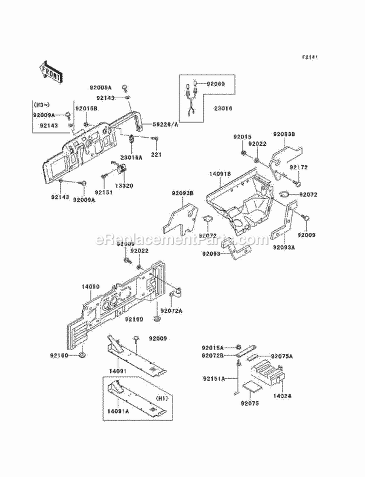 Frame Fittings Diagram and Parts List for KAF620-H2  Kawasaki 