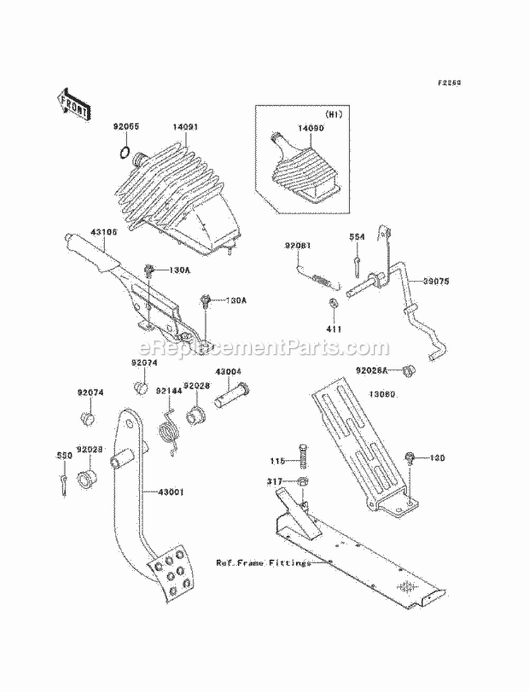 Brake Pedal/Throttle Lever Diagram and Parts List for KAF620-H3  Kawasaki 