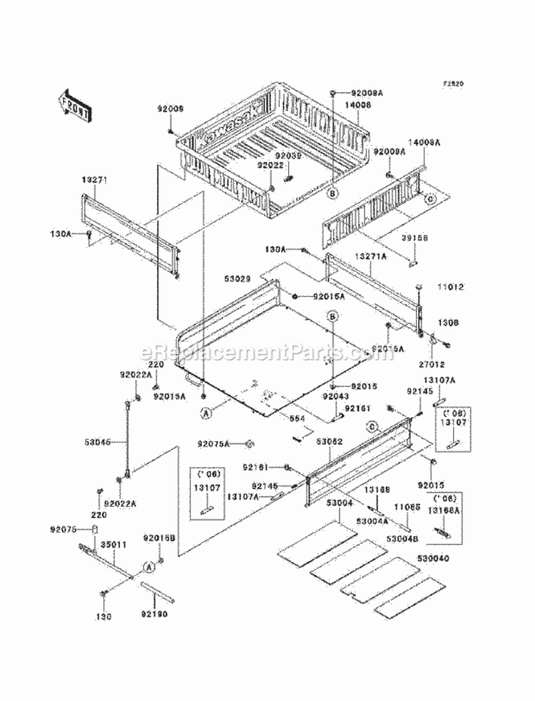 Carriers Diagram and Parts List for KAF620-H6F 2006 Kawasaki 
