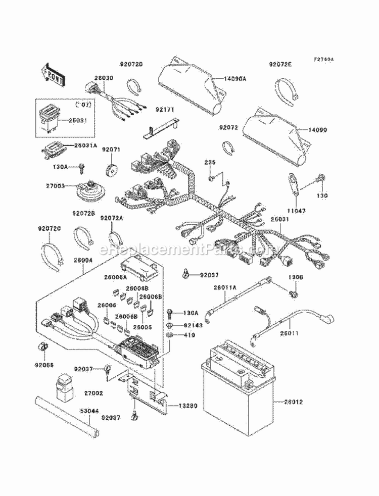 Chassis Electrical Equipment Diagram and Parts List for KAF620-H7F 2007 Kawasaki 
