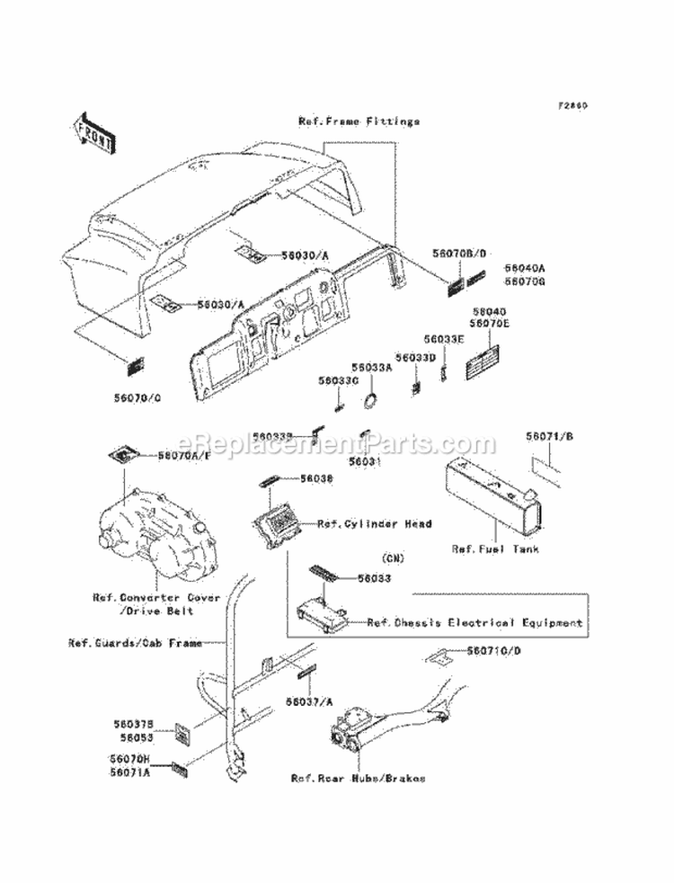 Labels Diagram and Parts List for KAF620-H7F 2007 Kawasaki 
