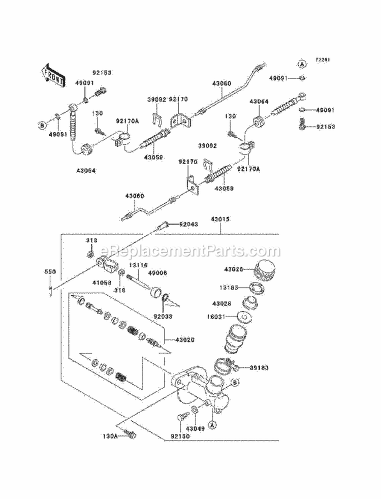 Master Cylinder Diagram and Parts List for KAF620-H7F 2007 Kawasaki 