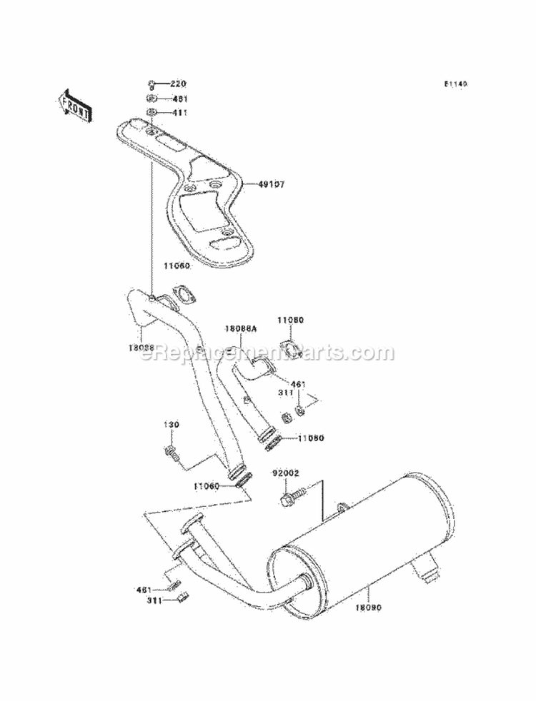 Mufflers Diagram and Parts List for KAF620-H7F 2007 Kawasaki 