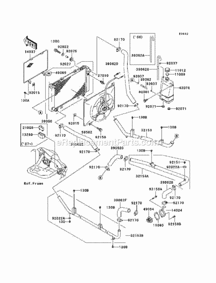 Radiator Diagram and Parts List for KAF620-H7F 2007 Kawasaki 