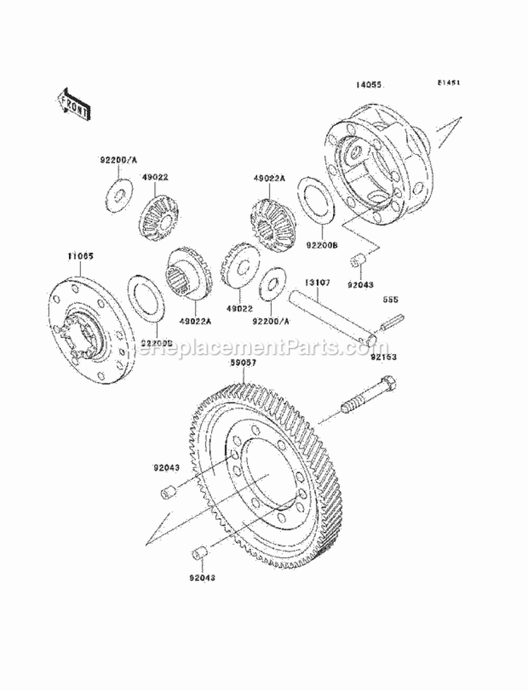 Differential Diagram and Parts List for KAF620-H7F 2007 Kawasaki 