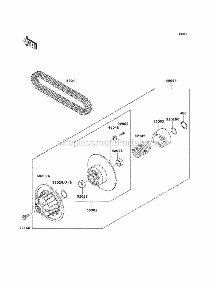 Driven Converter/Drive Belt Diagram and Parts List for KAF620-H7F 2007 Kawasaki 