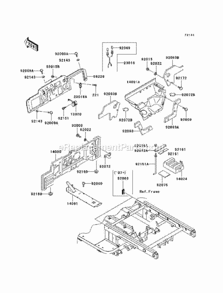 Frame Fittings Diagram and Parts List for KAF620-H6F 2006 Kawasaki 