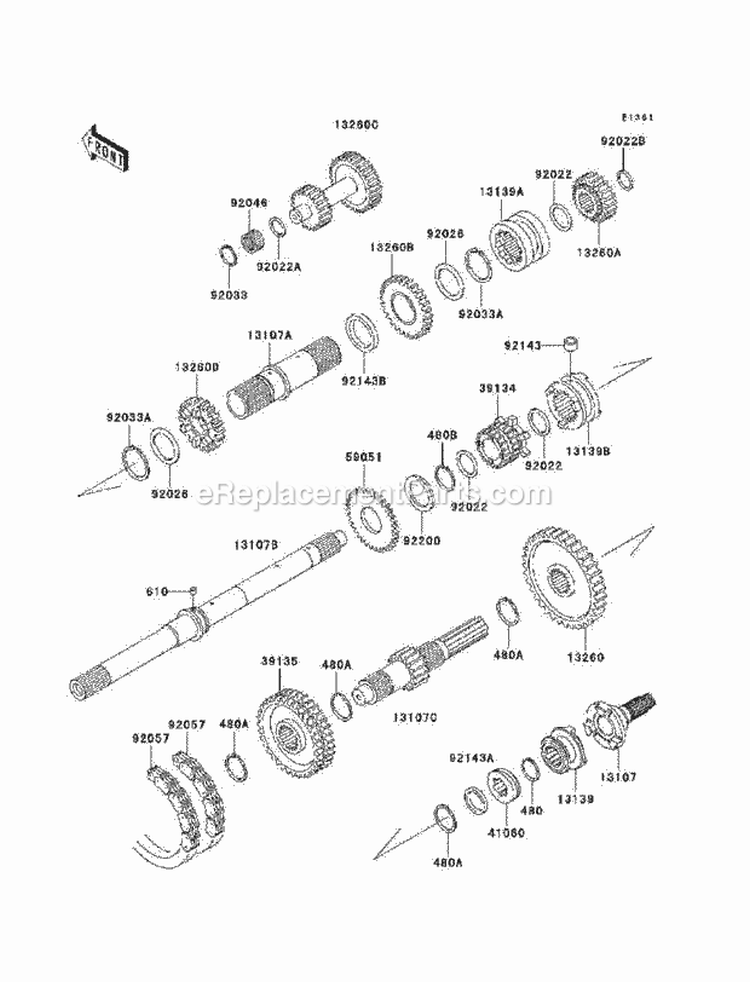 Transmission Diagram and Parts List for KAF620-H7F 2007 Kawasaki 