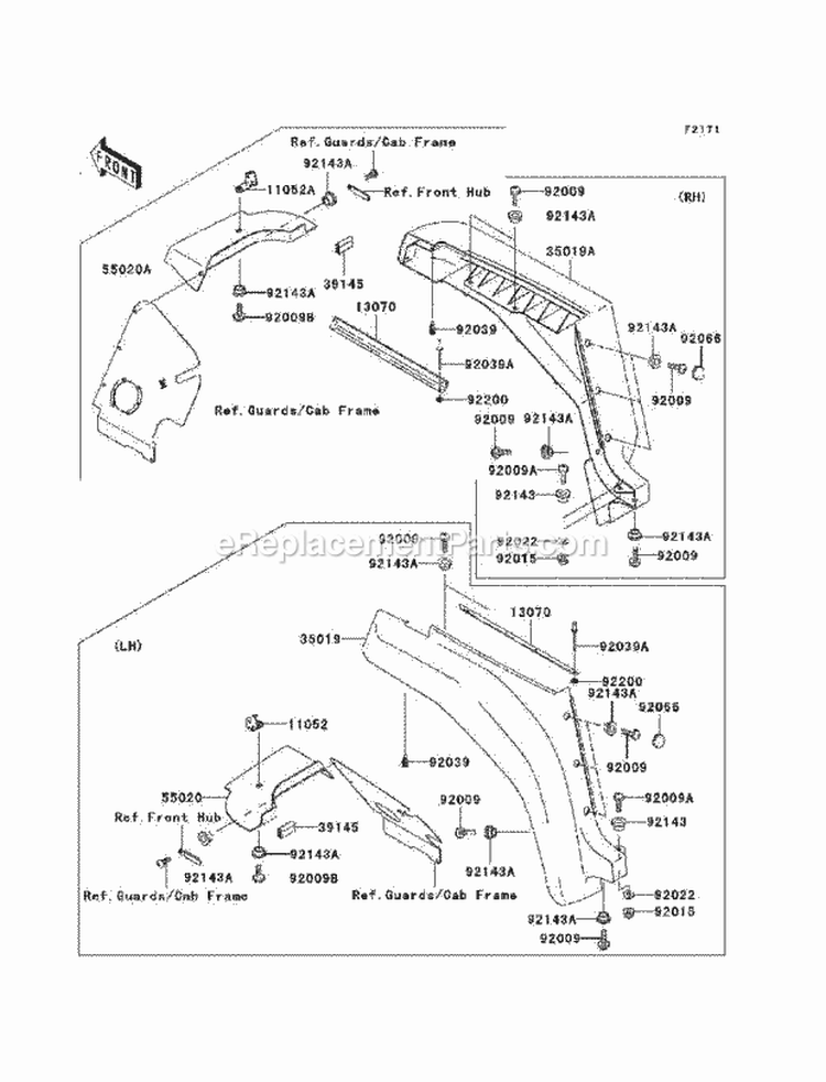 Front Fenders Diagram and Parts List for KAF620-H7F 2007 Kawasaki 
