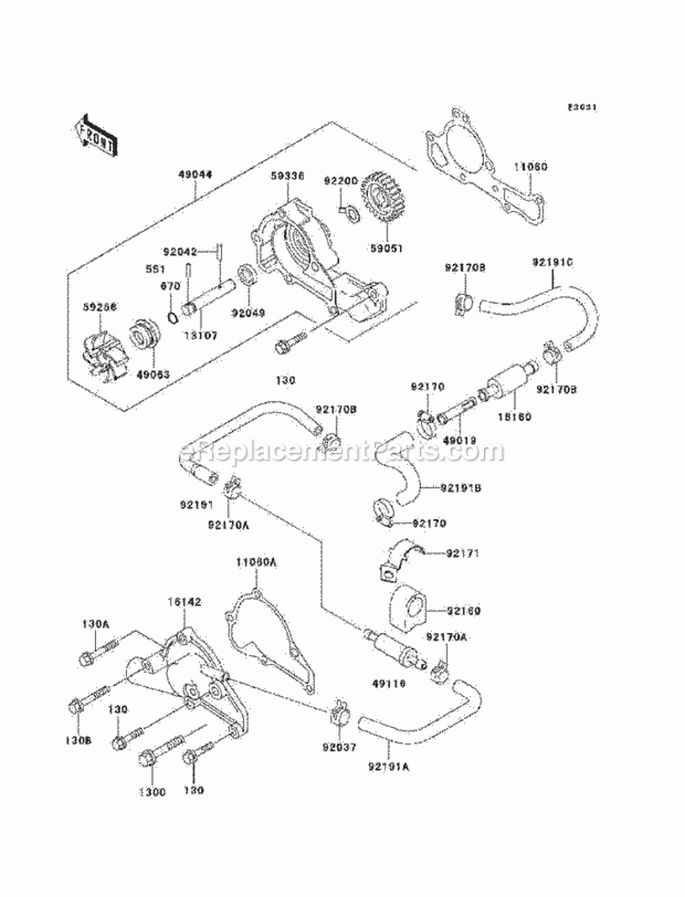 Water Pump Diagram and Parts List for KAF620-H7F 2007 Kawasaki 