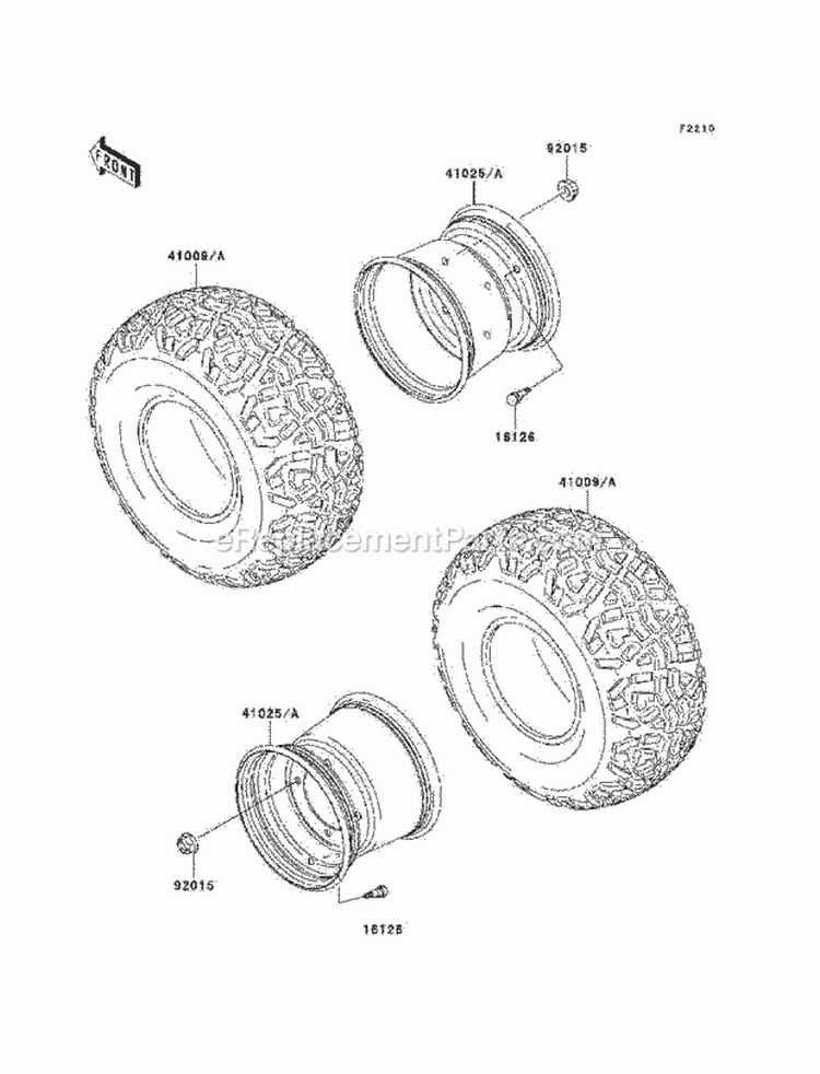 Wheels/Tires Diagram and Parts List for KAF620-H7F 2007 Kawasaki 
