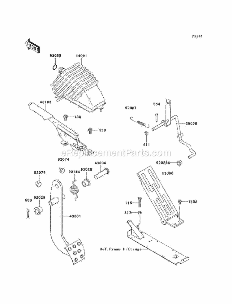 Brake Pedal/Throttle Lever Diagram and Parts List for KAF620-H7F 2007 Kawasaki 