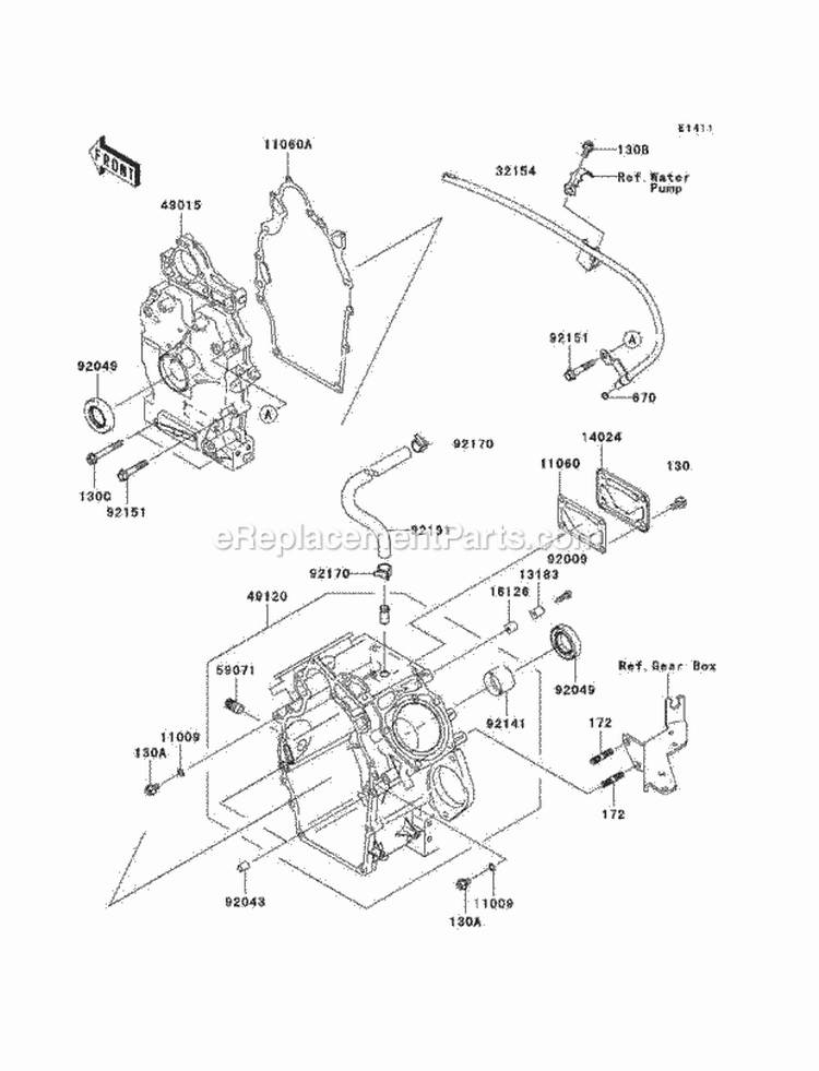 Crankcase Diagram and Parts List for KAF620-J1 2005 Kawasaki 
