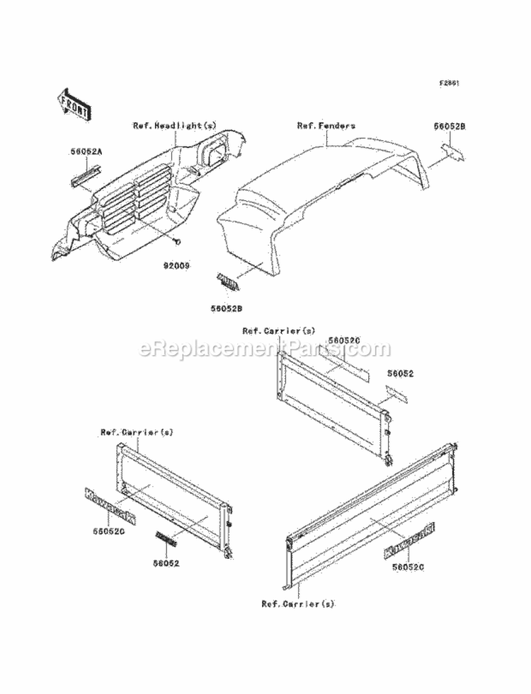 Decals Diagram and Parts List for KAF620-J1 2005 Kawasaki 