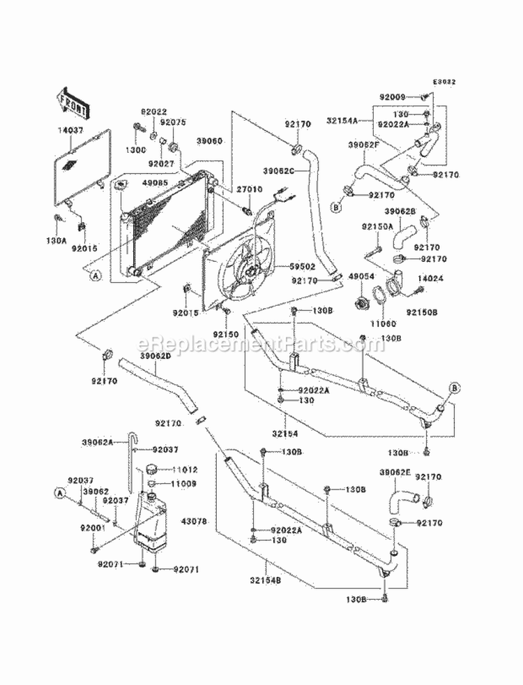 Radiator Diagram and Parts List for KAF620-J1 2005 Kawasaki 