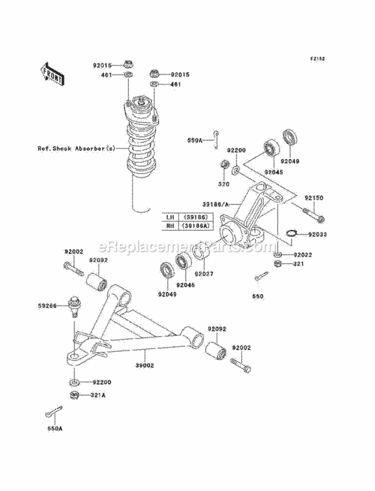 Front Suspension Diagram and Parts List for KAF620-J1 2005 Kawasaki 