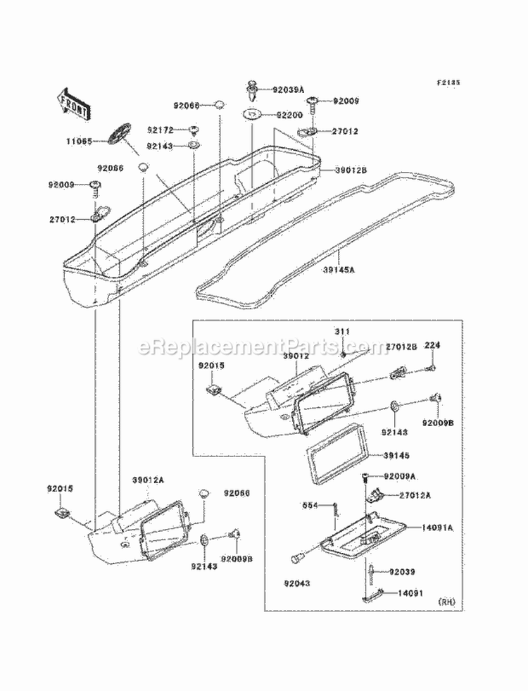 Front Box Diagram and Parts List for KAF620-J1 2005 Kawasaki 