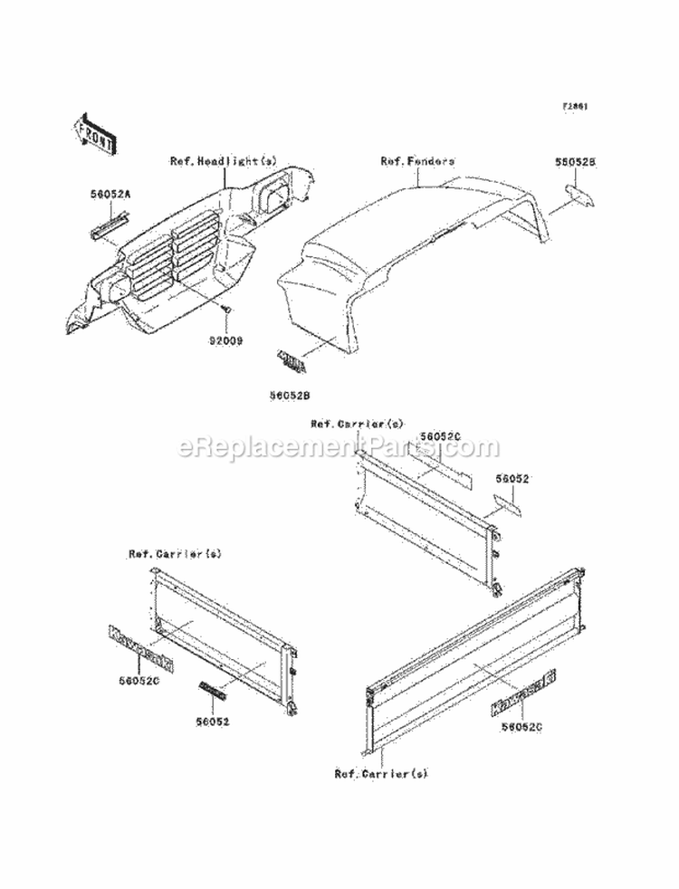 Decals Diagram and Parts List for KAF620-J7F 2007 Kawasaki 