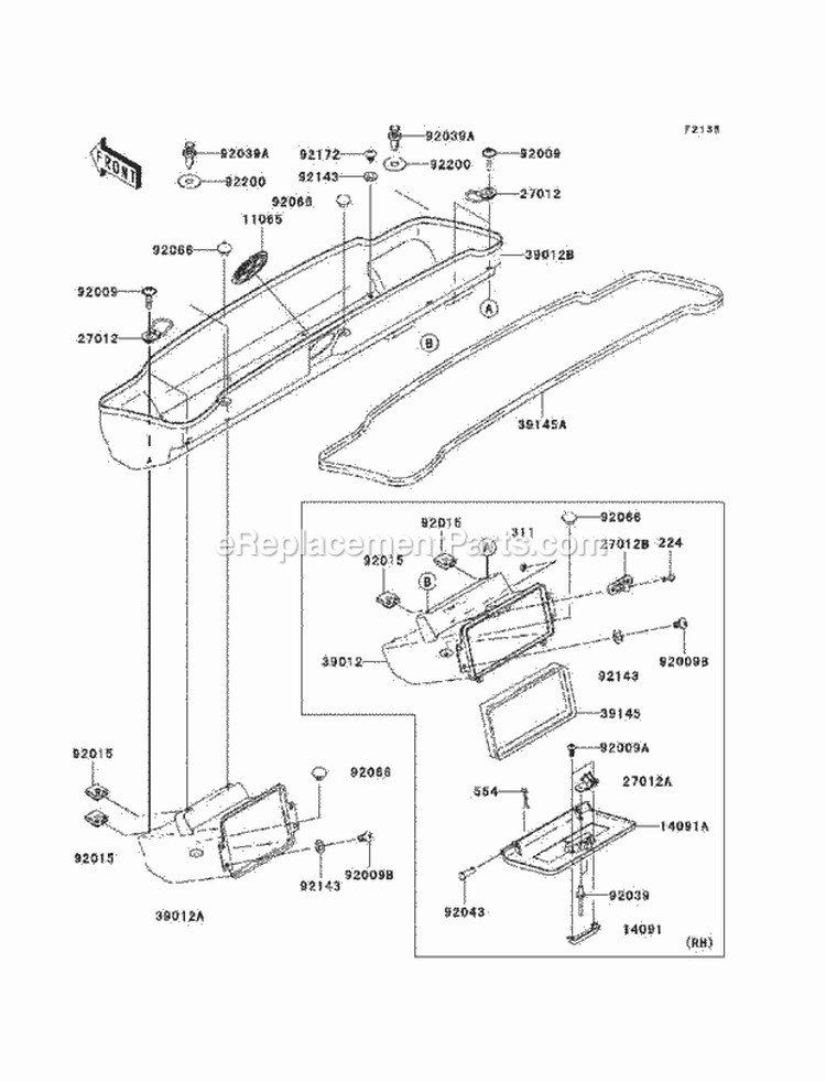 Front Box Diagram and Parts List for KAF620-J7F 2007 Kawasaki 