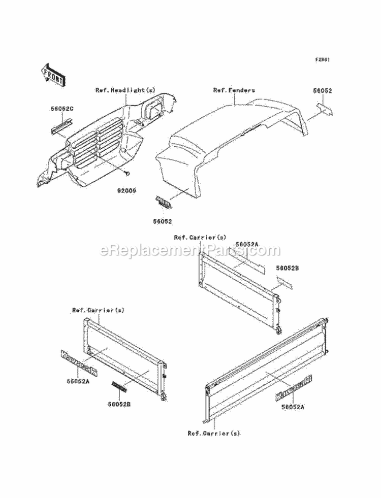 Decals Diagram and Parts List for KAF620-K1 2005 Kawasaki 