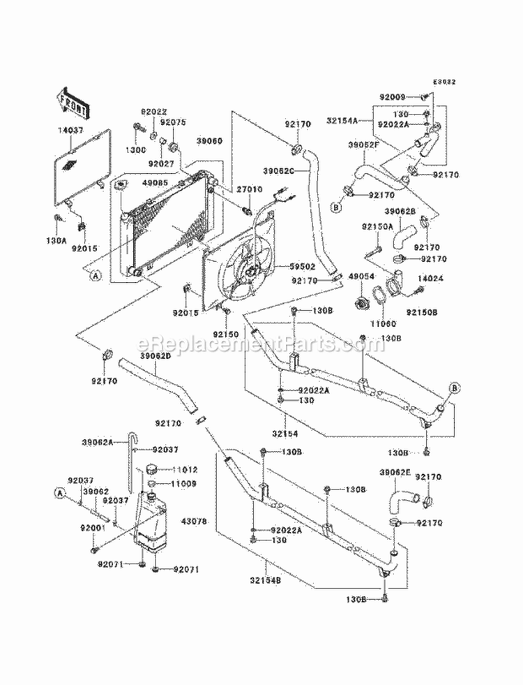 Radiator Diagram and Parts List for KAF620-K1 2005 Kawasaki 