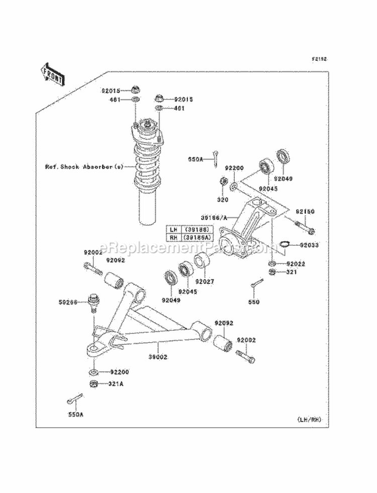 Front Suspension Diagram and Parts List for KAF620-K1 2005 Kawasaki 