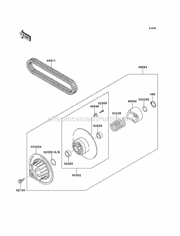 Driven Converter/Drive Belt Diagram and Parts List for KAF620-K1 2005 Kawasaki 