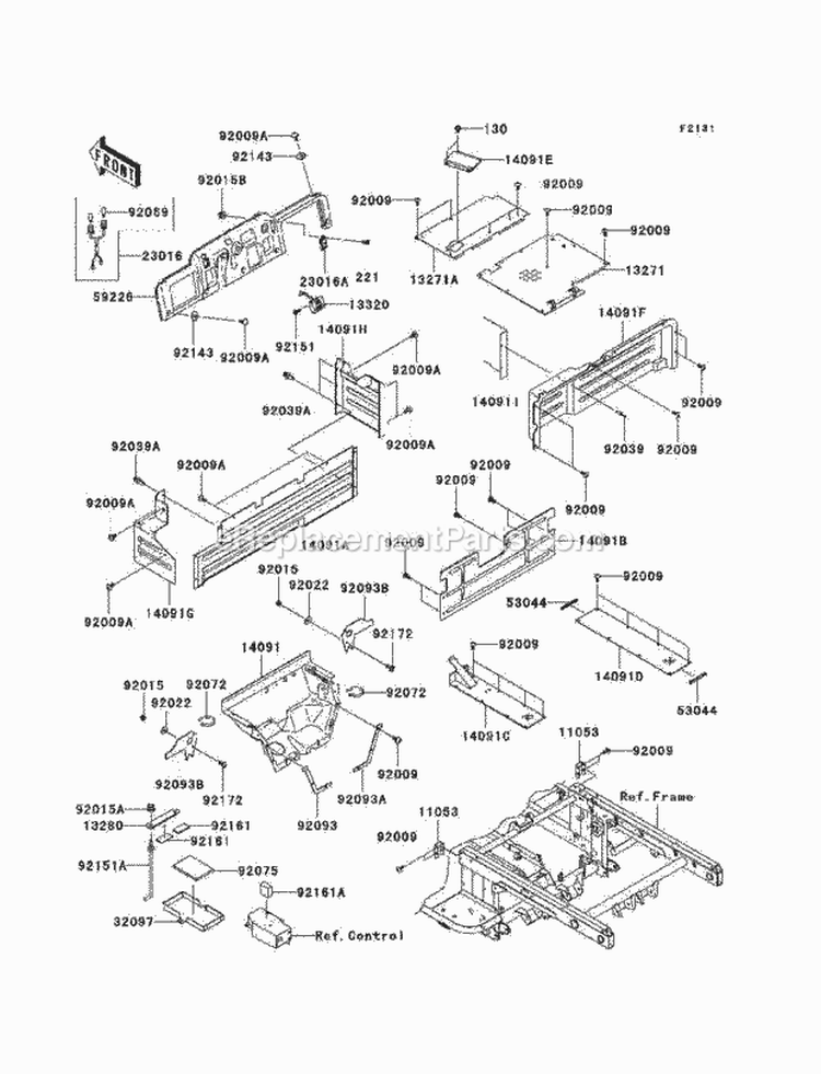 Frame Fittings Diagram and Parts List for KAF620-K1 2005 Kawasaki 