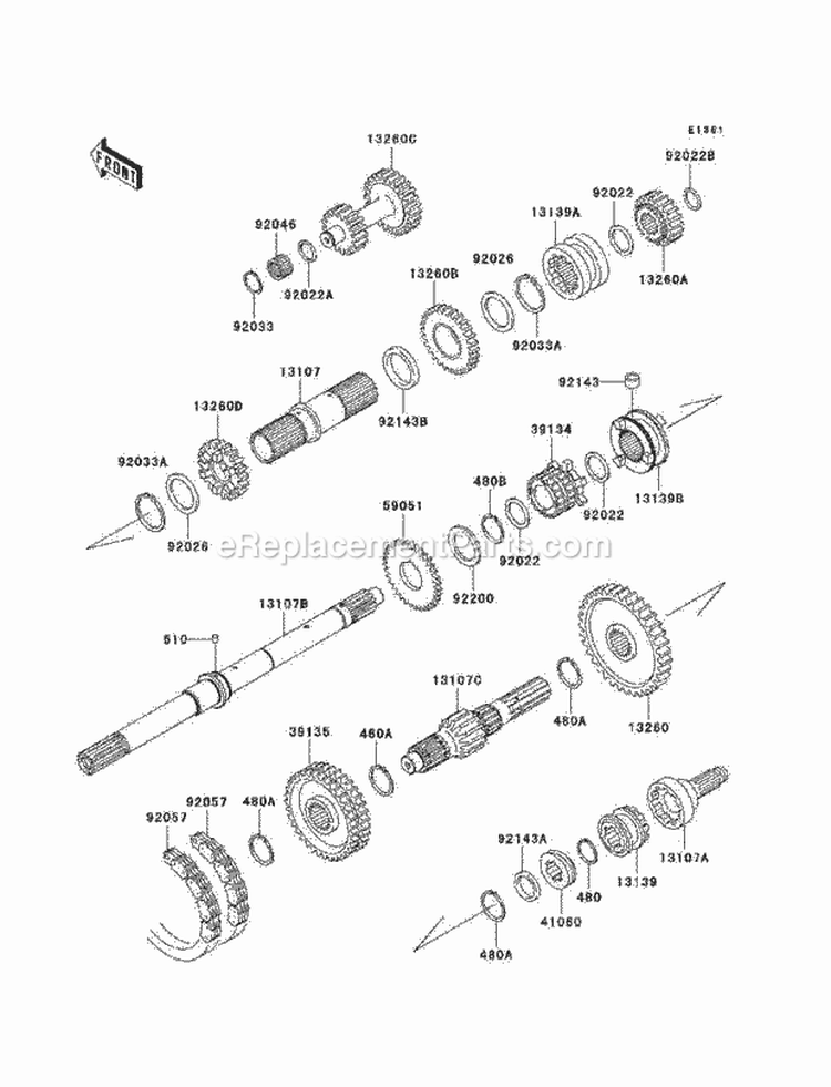 Transmission Diagram and Parts List for KAF620-K1 2005 Kawasaki 