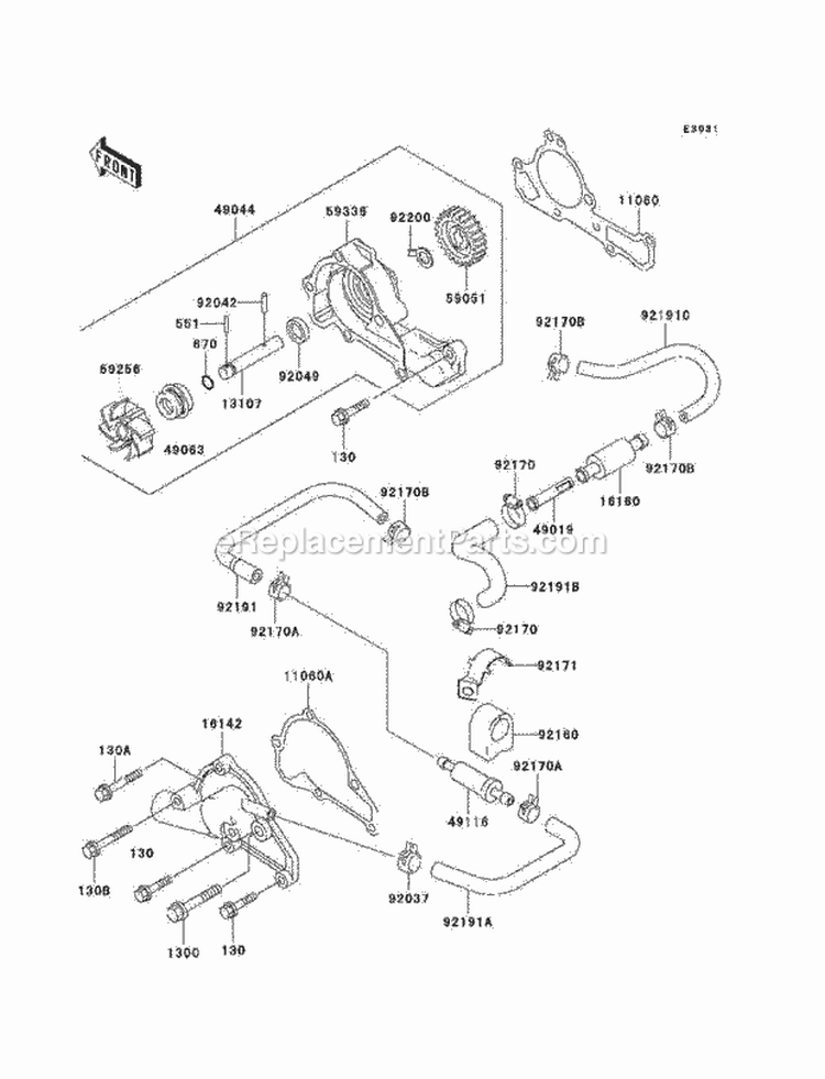 Water Pump Diagram and Parts List for KAF620-K1 2005 Kawasaki 