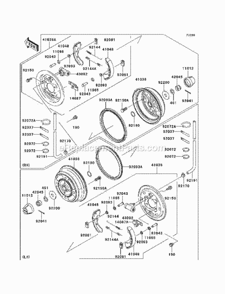 Front Hubs/Brakes Diagram and Parts List for KAF620-H2  Kawasaki 