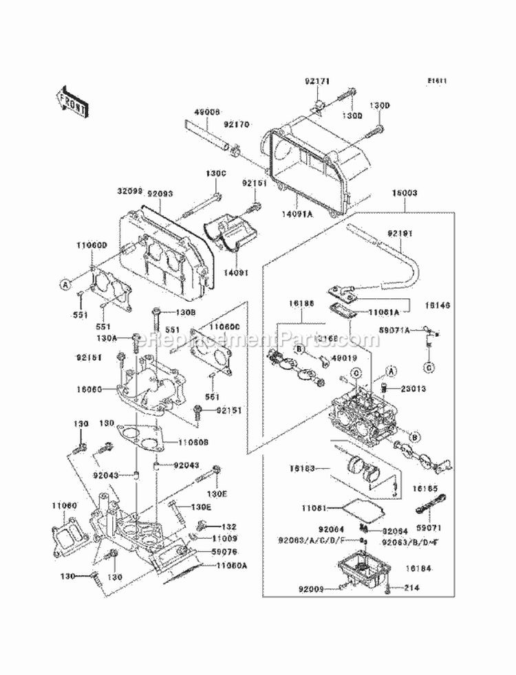 Carburetor Diagram and Parts List for KAF620-E4  Kawasaki 