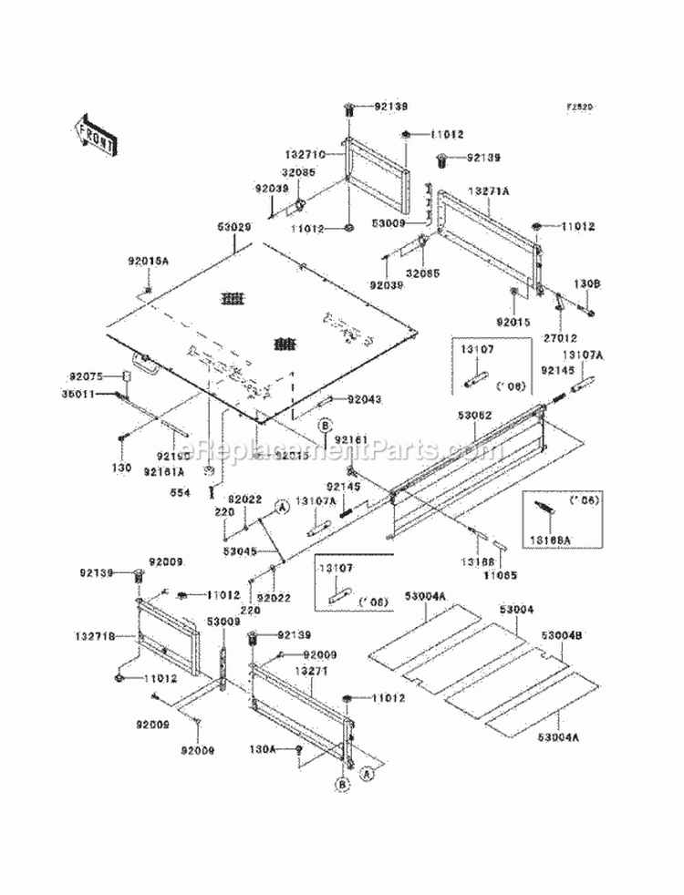 Carriers Diagram and Parts List for KAF620-K6F 2006 Kawasaki 