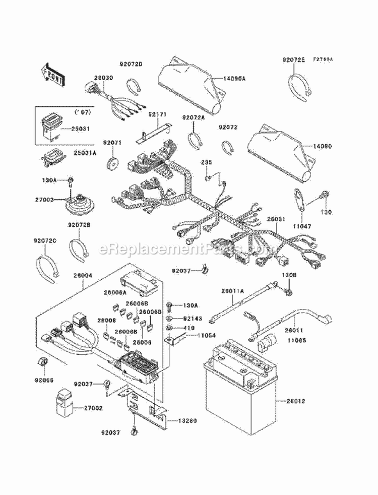 Chassis Electrical Equipment Diagram and Parts List for KAF620-K7F 2007 Kawasaki 