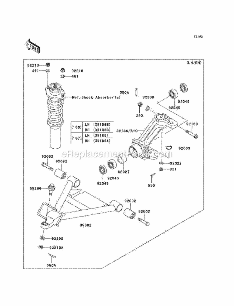 Front Suspension Diagram and Parts List for KAF620-E4  Kawasaki 