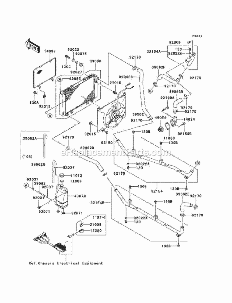 Radiator Diagram and Parts List for KAF620-K7F 2007 Kawasaki 