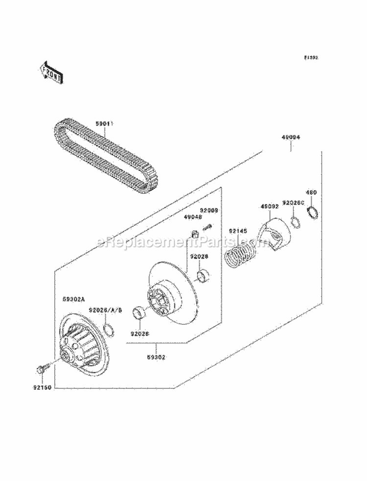 Driven Converter/Drive Belt Diagram and Parts List for KAF620-E7F 2007 Kawasaki 