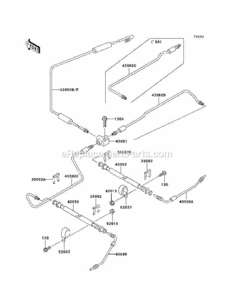 Brake Piping Diagram and Parts List for KAF620-K7F 2007 Kawasaki 