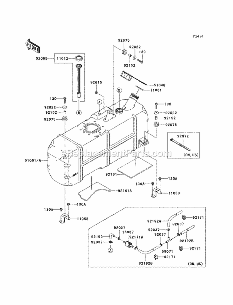 Fuel Tank Diagram and Parts List for KAF620-MAF 2010 Kawasaki 