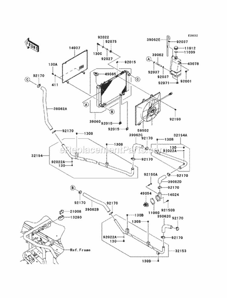 Radiator Diagram and Parts List for KAF620-MCF 2012 Kawasaki 