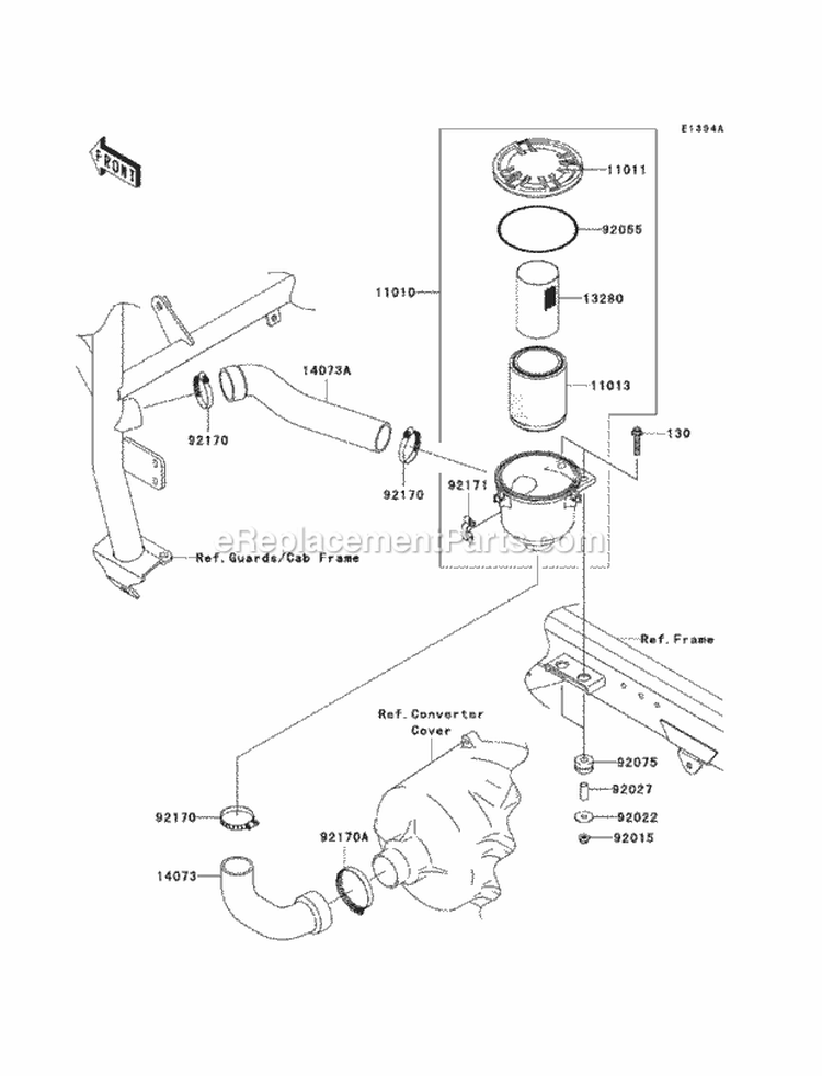 Air Cleaner-Belt Converter Diagram and Parts List for KAF620-MCF 2012 Kawasaki 
