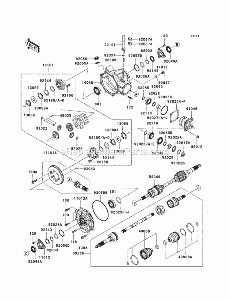 Drive Shaft-Front Diagram and Parts List for KAF620-MCF 2012 Kawasaki 